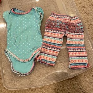 Baby gear 3-6 month outfit polka dots aztec print ruffles blue pink white